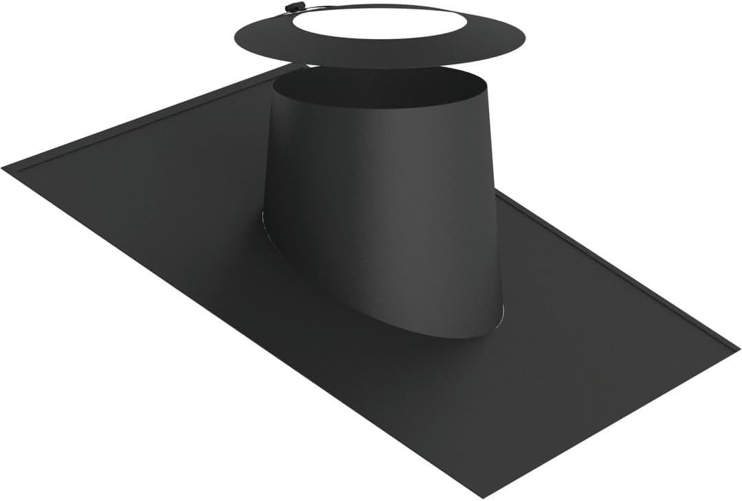 Jeremias DW Black Dachdurchführung 200 mm - Für Dachneigung von 16 bis 25 Grad - Schwarzer Elastomerrand mit Wetterkragen - Edelstahl Schornsteinelement für Dächer