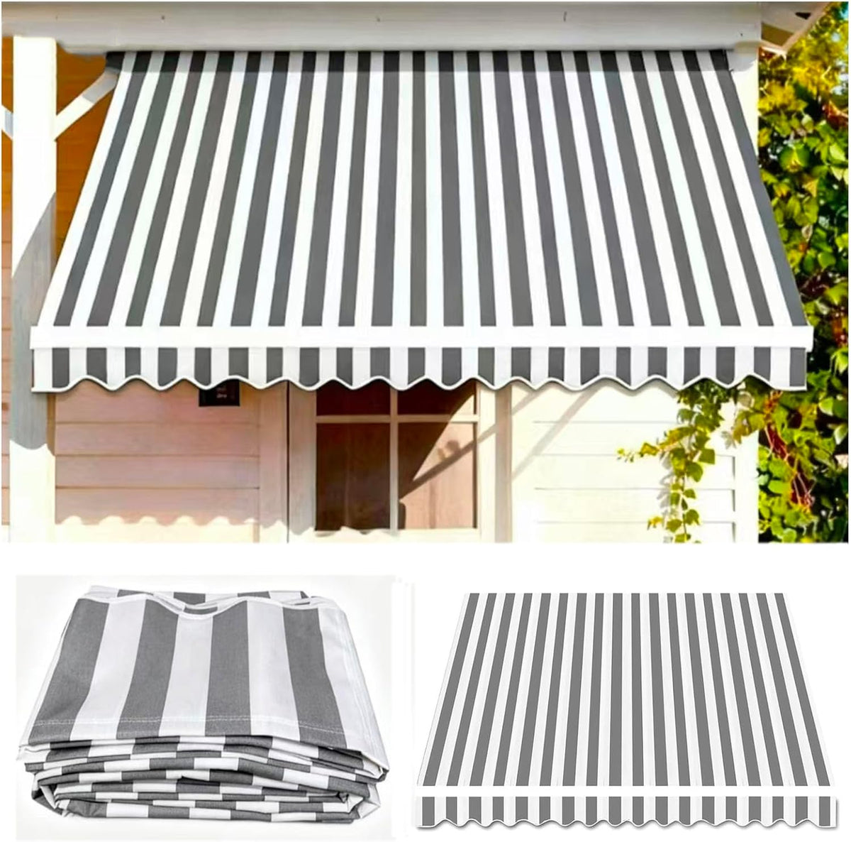 Generic Ersatzdach für Terrassenschirm - Ausziehbare Schirmabdeckung 6 x 1,5 m aus Polyester - UV Schutz für große Terrassenüberdachungen - Für Ersatz Reparatur und Außenbereich