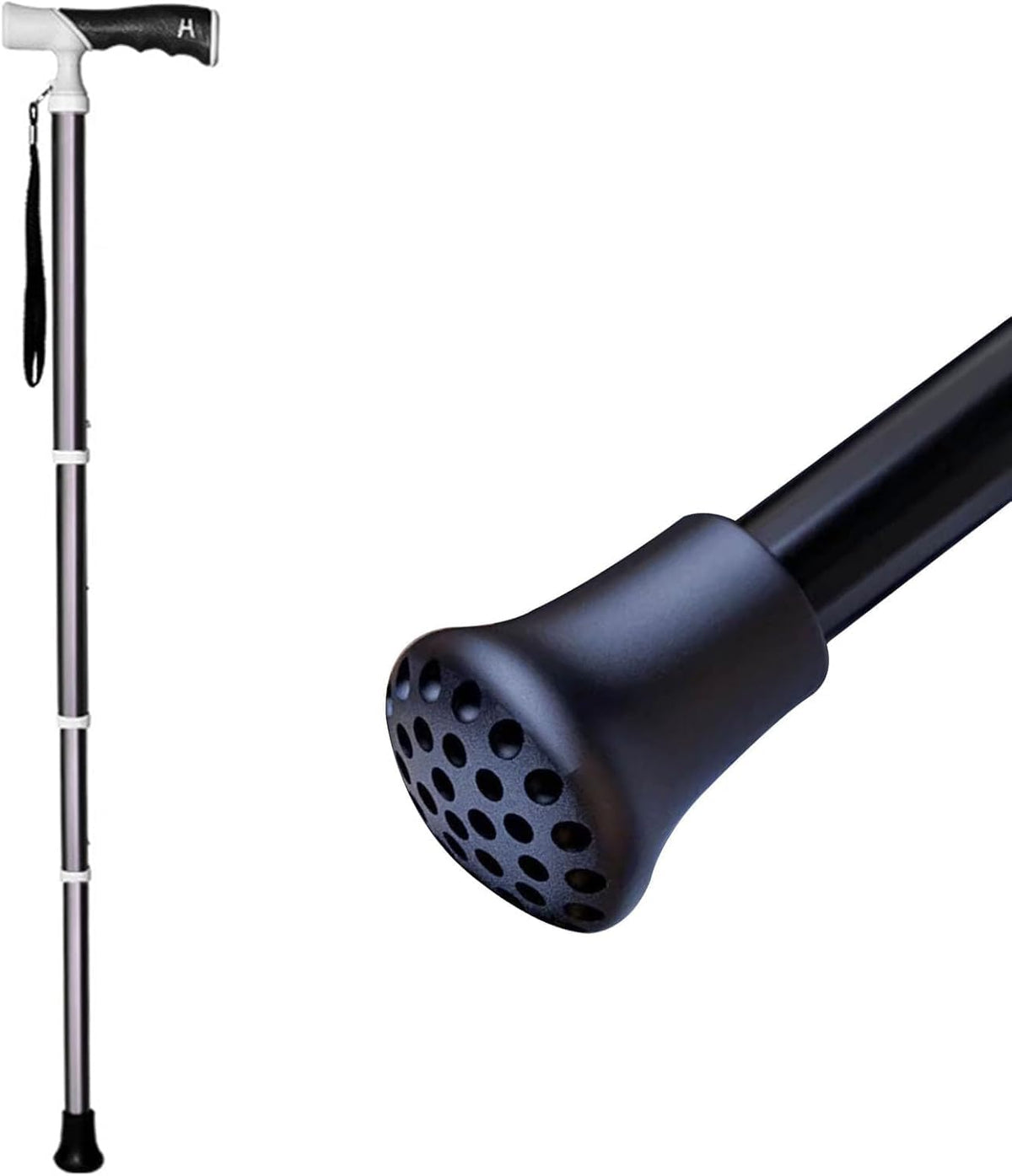 Nordic Walking Teleskopstock - Schwarzer Stock mit T Griff - Verstellbar von 38 bis 105 cm - Für Damen und Herren beim Wandern und Gehtraining