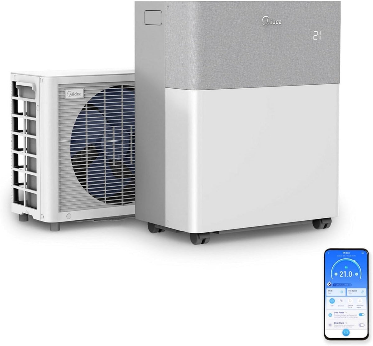 Midea PortaSplit mobile Wärmepumpe 12000 BTU - 3.5 kW Kühlen und Heizen für bis 42 Quadratmeter - Energieklasse A Plus Plus beim Kühlen - Weiß mit Silent Modus ab 39 dB