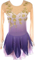 FZHQNZJF Damen Eiskunstlaufkleid - Purple mit Kristall und Halo Färbung - Spandex in Größe L für Ballett und Gymnastik - Wettkampfkostüm für Eislaufen und Rollkunstlauf