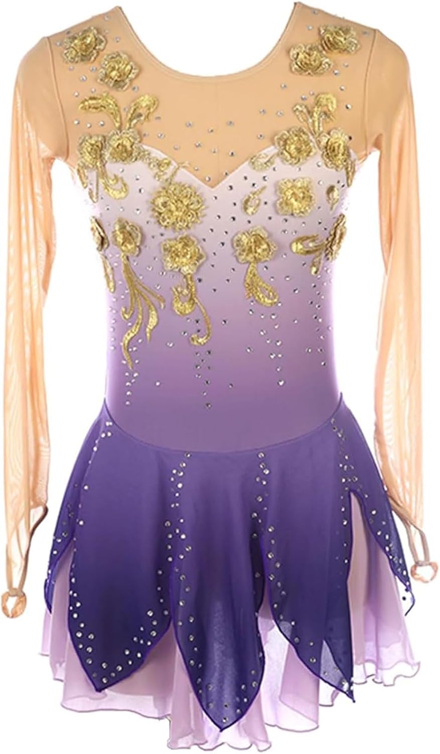 FZHQNZJF Damen Eiskunstlaufkleid - Purple mit Kristall und Halo Färbung - Spandex in Größe L für Ballett und Gymnastik - Wettkampfkostüm für Eislaufen und Rollkunstlauf