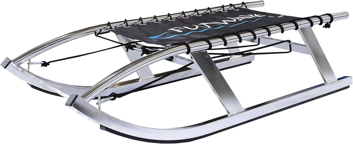 Funwave Schlitten - Edelstahl Rodel mit hochglanzveredelten Spezialkufen - Silber im modernen langlebigen Design - Für winterliche Freizeitfahrten im Schnee