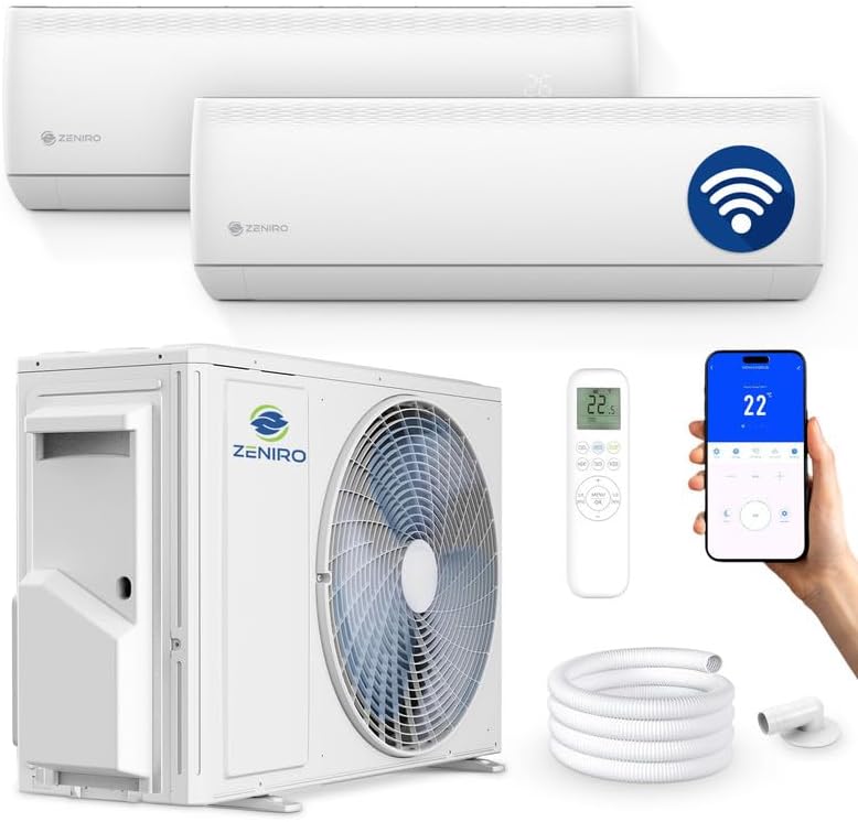 Multi Split Klimaanlage mit 2 Innengeräten - 18000 BTU und 5,3 kW mit zwei 3,5 kW Einheiten - Kühlen Heizen WiFi App und 4D Airflow - R32 System für zwei Räume