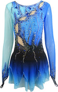 LIUHUO Eiskunstlaufkleid - Blau für Mädchen und Teenager - Aus Elasthan und Polyester - Wettkampf und Performance Kleid für Eislauf und Poledance Kostüme