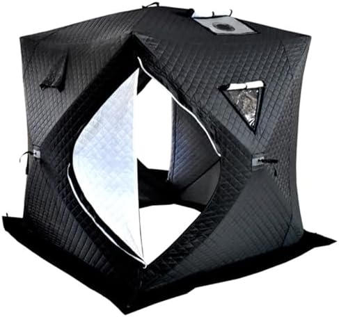 Eisangel Unterstand - Isoliertes Pop Up Zelt für drei bis vier Personen - Dreilagengewebe mit Tasche und Reißverschlusstür - 200 x 200 x 210 cm im Kamin Stil