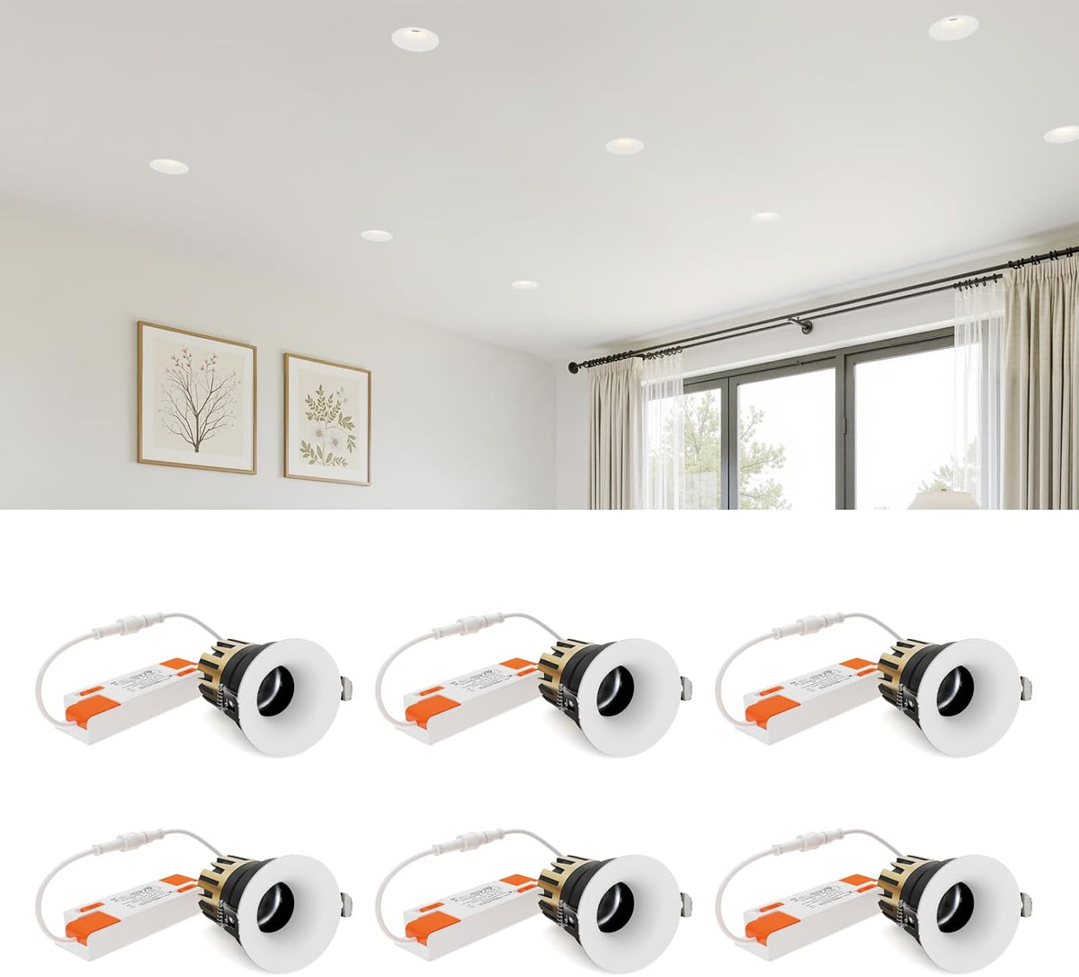 SCON Einbaustrahler 6er Set 10 W Schwarz - Runde LED Einbauleuchten aus Aluminium - 5 Farbtemperaturen von 2700 K bis 6000 K - Verstellbar für Wohnzimmer Küche und Flur