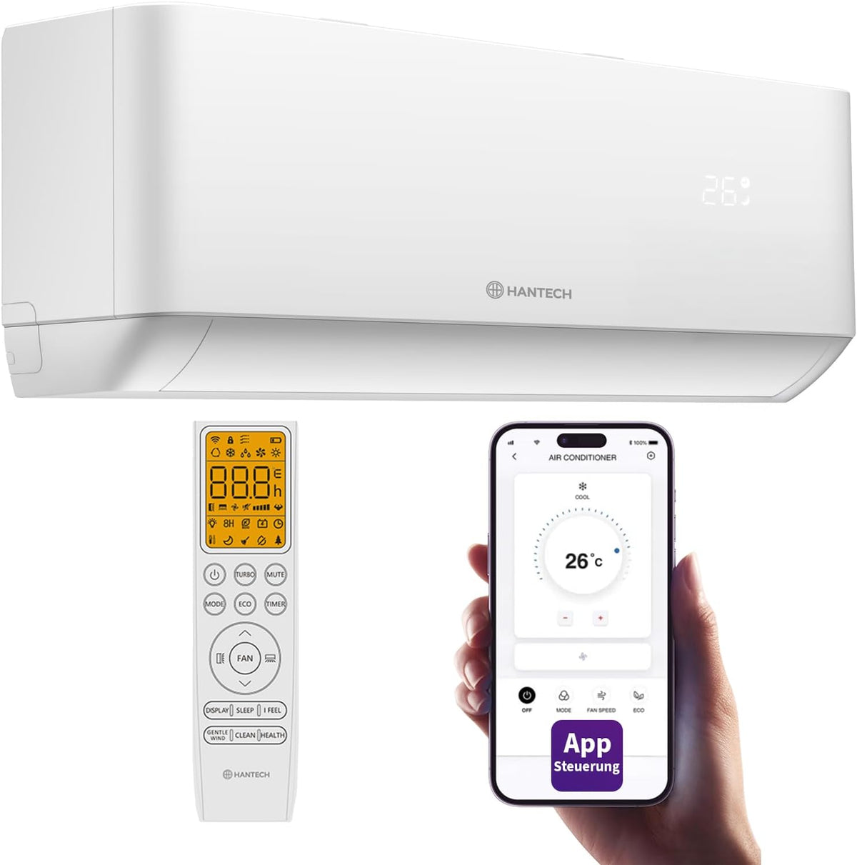 HANTECH H PRO Multi Split Inneneinheit - 24000 BTU Klimagerät in Weiß mit WiFi Funktion - R32 kompatible kabelgebundene Inneneinheit mit 220 V - Für Multi Split Klimaanlagen und Raumklimatisierung