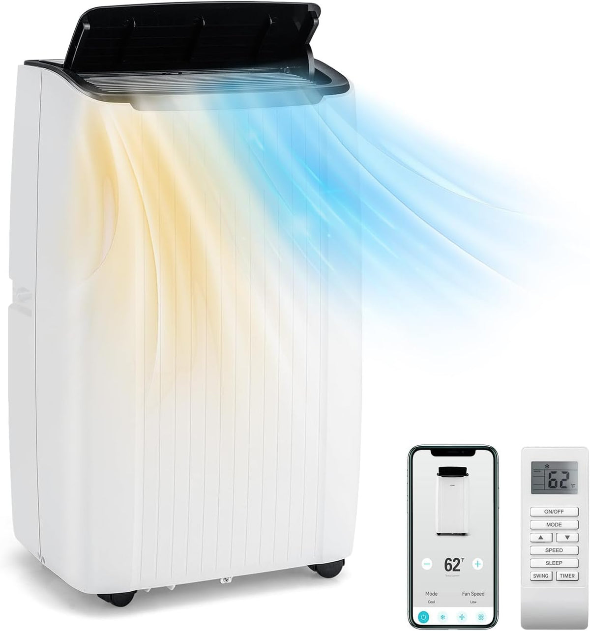 GOPLUS mobiles Klimagerät 12000 BTU - 5 in 1 für Räume bis 42 Quadratmeter - Kühlen Heizen Entfeuchten Lüften und Automatik - App Schlafmodus und R290 mit Abluftschlauch