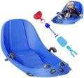 Kinder Schneeschlitten mit Rückenlehne - Bremse Schneeschaufel Schneeballclip und Heizkissen - Blau mit Skiblatt - Outdoor Rodel für kaltes Wetter