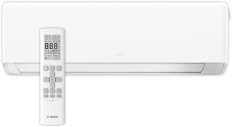 Bosch CL7000iU W 26 E Klimaanlage Wandgerät - 2.5 kW Mini Split mit Inverter - Staubfilter und Fernbedienung - Weißes kabelgebundenes Klimagerät für Innenräume