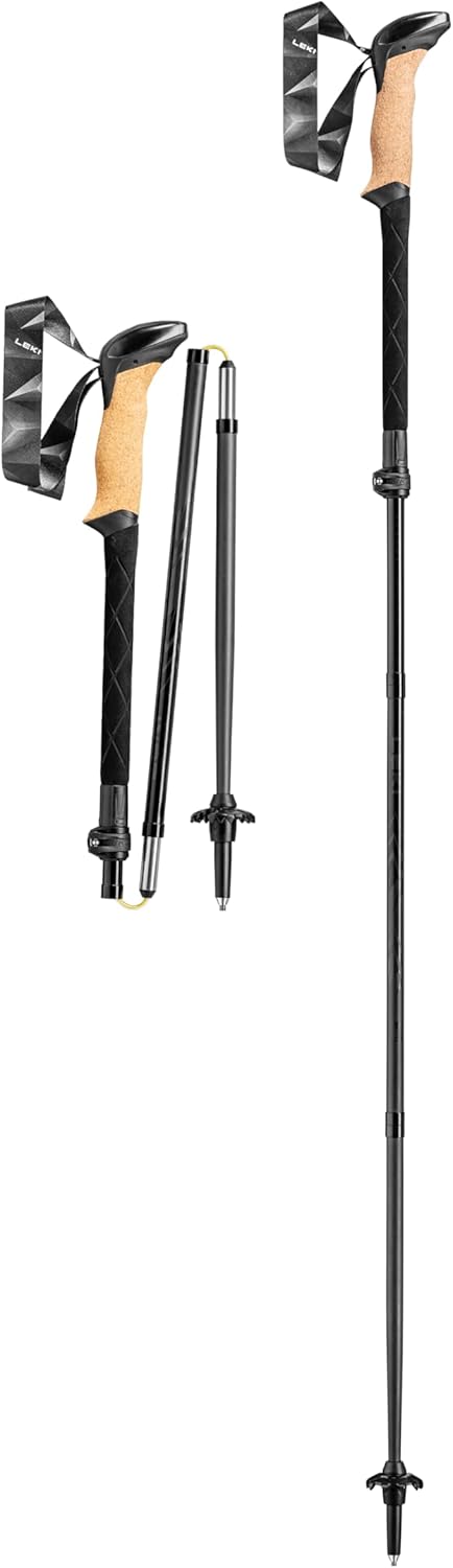 Leki Black Series FX Carbon Stöcke - 130 cm lange Carbonstöcke - Schwarz mit natürlicher Carbonoptik - Für Wandern Trekking und anspruchsvolle Touren