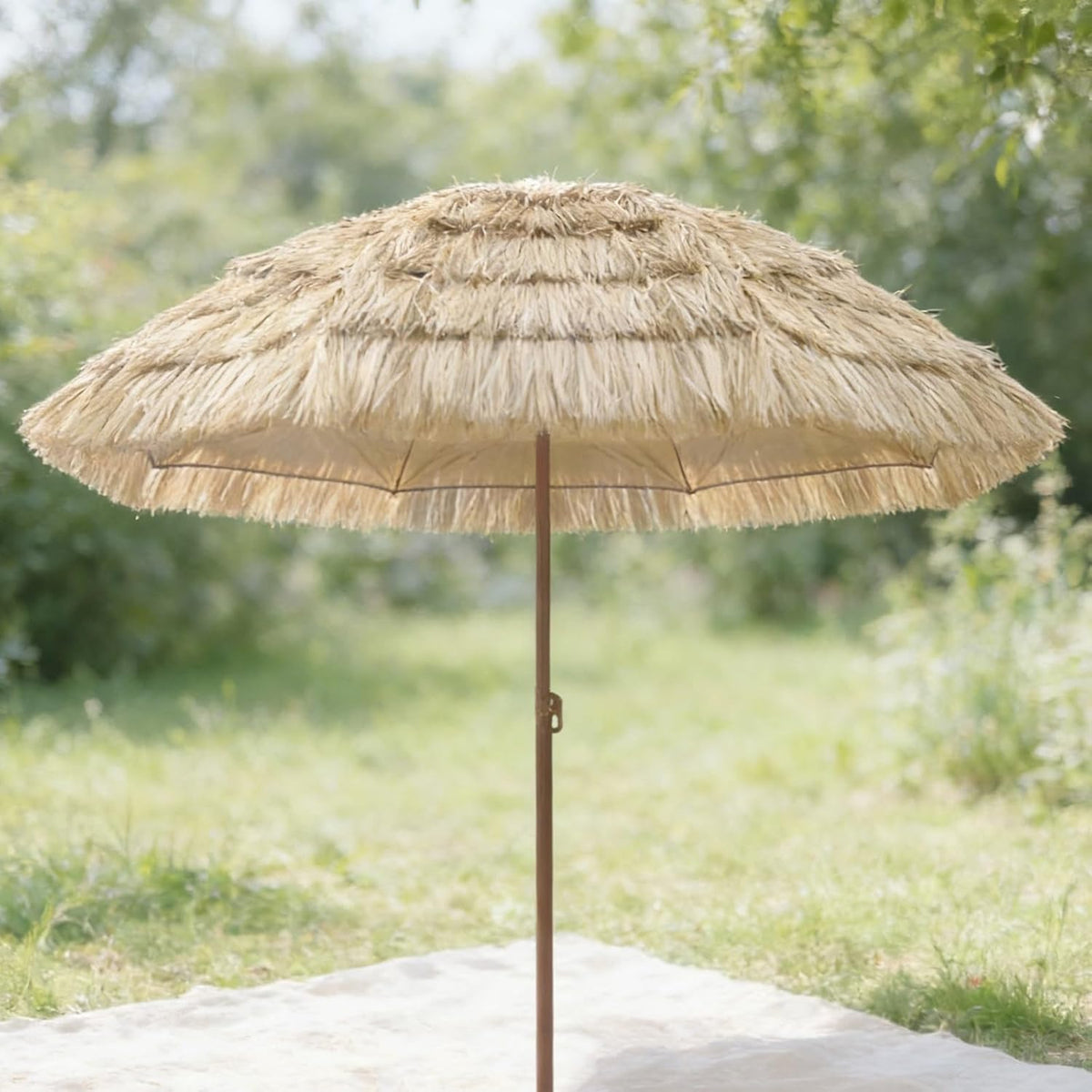 Hula Strohschirm 1.8 m Natur - Outdoor Tischschirm mit stabilen Rippen - Markt und Hofschirm für Strand Terrasse Pool und Garten - Natürliche Optik für sommerliche Außenbereiche