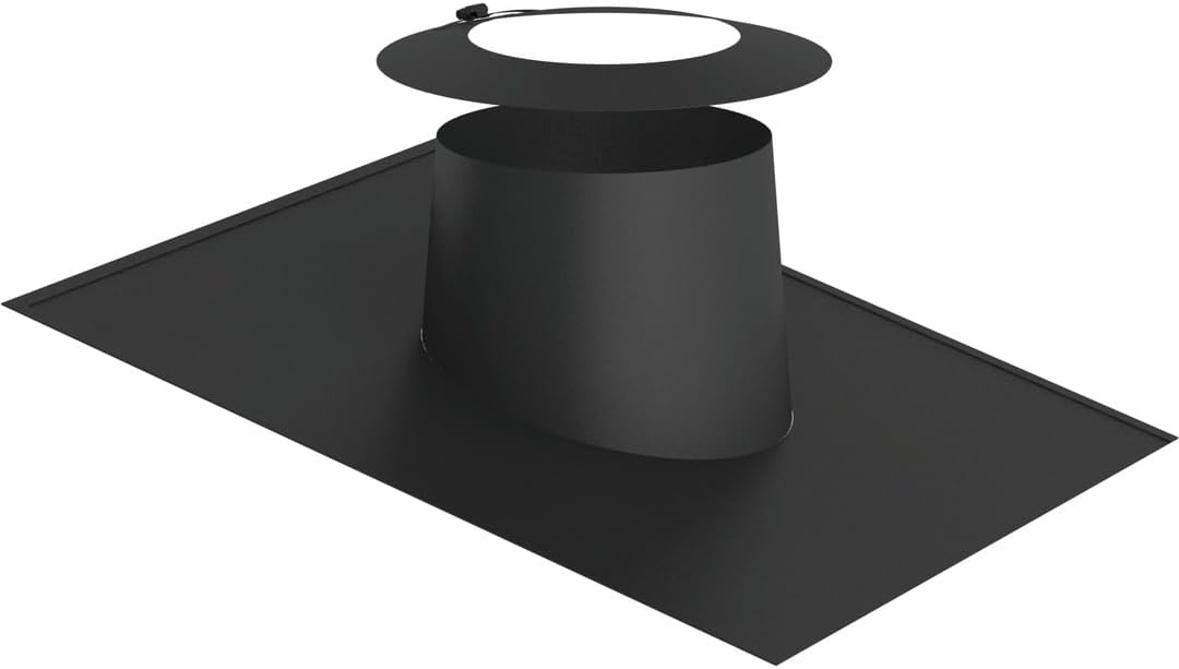 Jeremias DW Black Dachdurchführung 180 mm - Für flache Dächer mit 5 bis 15 Grad Neigung - Edelstahl in Schwarz matt mit Elastomerrand - Wetterkragen für doppelwandiges Abgassystem