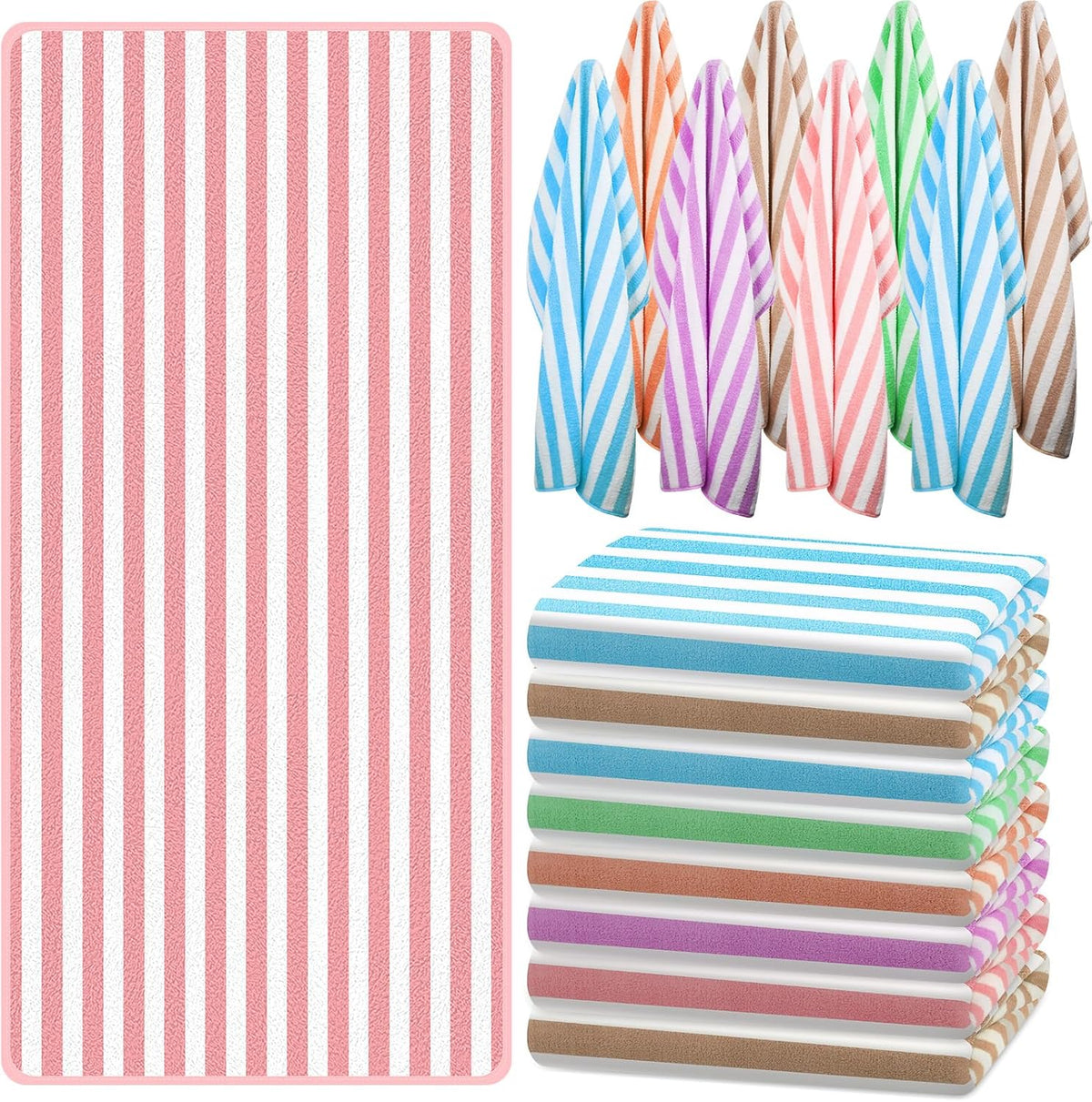 Preboun Strandtücher 50 Stück - Mehrfarbig gestreift und schnell trocknend - 71,1 x 152,4 cm großformatige Pool Handtücher - Für Strand Schwimmen Sommer Urlaub und Freizeit