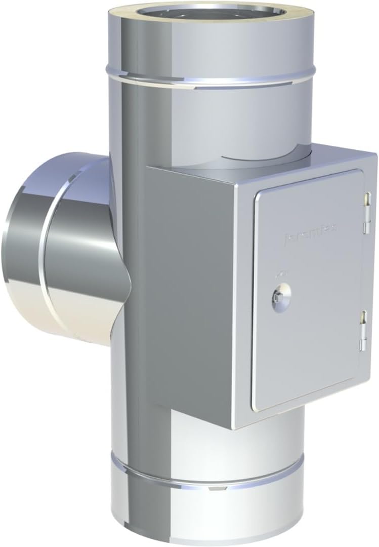Jeremias DW FU T Anschluss 250 mm - Edelstahl Abgassystem mit 87 Grad Abzweig - Doppelwandiges Schornsteinelement mit Revision - Für Abgastemperaturen bis 600 Grad Celsius und N1