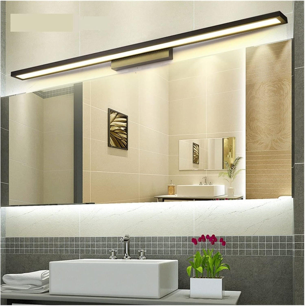 LED Waschtischleuchte 600 mm Schwarz - 12 W Badezimmer Wandleuchte mit kühlem Licht - IP44 Spiegelleuchte für Badezimmerschrank - Kabelgebundene Beleuchtung mit Leuchtmittel