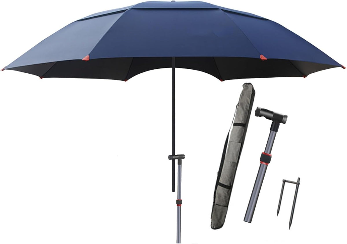 Angelschirm 2.4 m in Blau - Outdoor Sonnenschirm mit Kurbel und stabilen Rippen - Mit Sandanker für zusätzlichen Halt - Für Angeln Terrasse Garten und Außenbereich