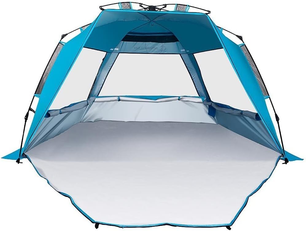 Deluxe Pop Up Strandzelt - Für 3 bis 4 Personen mit UV Schutz - Polyester mit erweitertem Boden und 3 Lüftungsfenstern - Wasserdichter Sonnenschutz für Strand und Urlaub