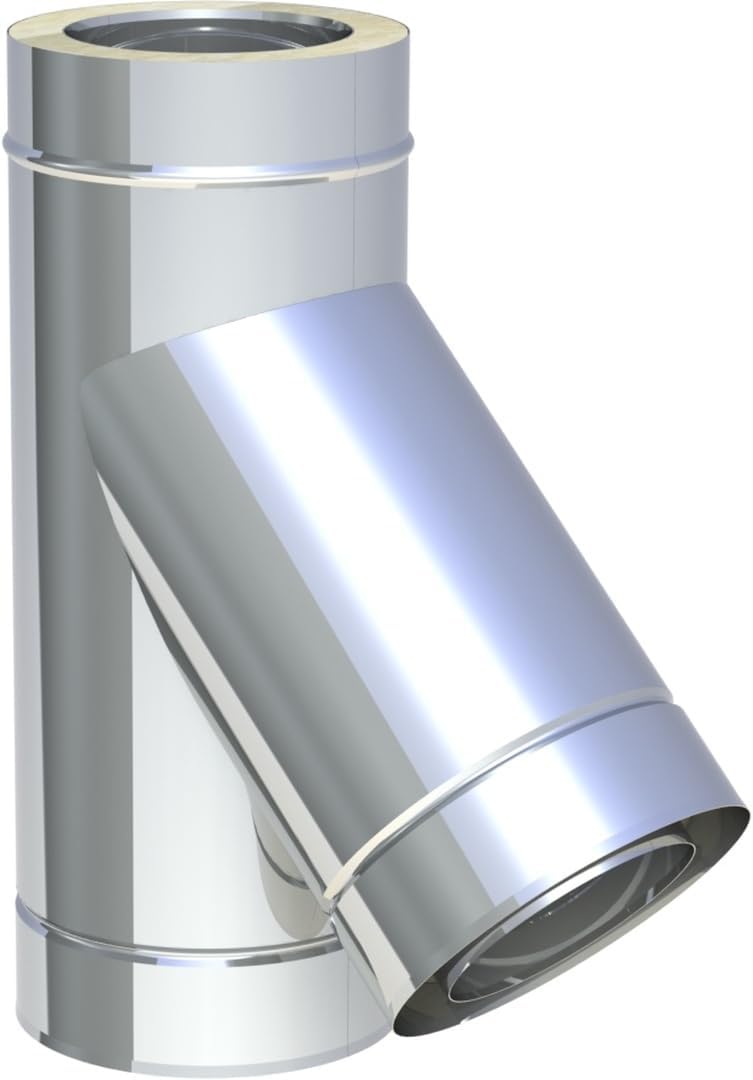 Jeremias DW FU T Anschluss 80 mm - 45 Grad Edelstahl mit Wassernase - Doppelwandig für Öl Gas und Festbrennstoffe - CE zertifiziertes Bauteil für Abgasanlagen