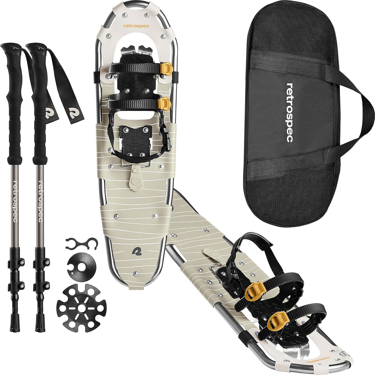 Retrospec Drifter Schneeschuh Set 30 Zoll - mit Trekkingstöcken und Aluminiumrahmen - Farbe Laurel - bis 250 Pfund empfohlen für Winterwanderungen
