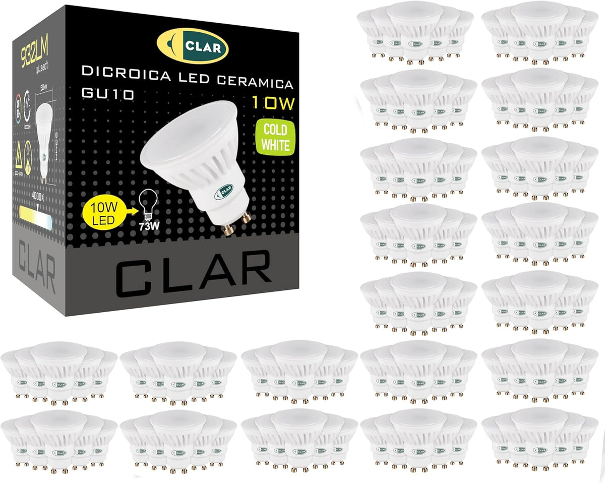 CLAR GU10 LED Leuchtmittel 10 W - Neutralweißes Licht für Innenbeleuchtung - GU10 LED Lampe für kompatible Spots und Strahler - 100er Pack für größere Installationen