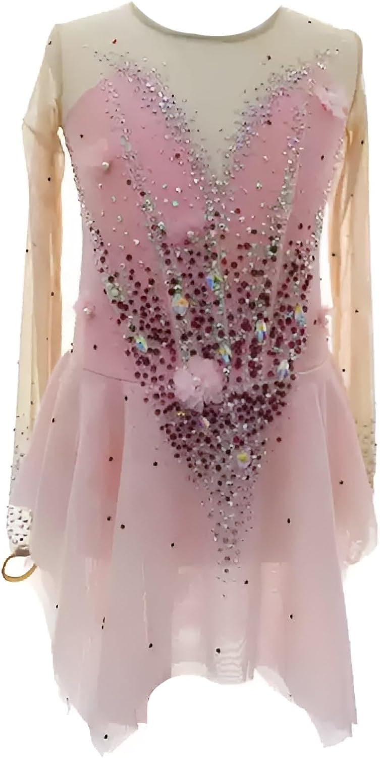 Eiskunstlaufkleid für Mädchen - Elastischer Einteiler mit Strasssteinen - Tanz und Wettkampf Outfit für flexible Bewegungen - Maschinenwaschbar für Training und Performance
