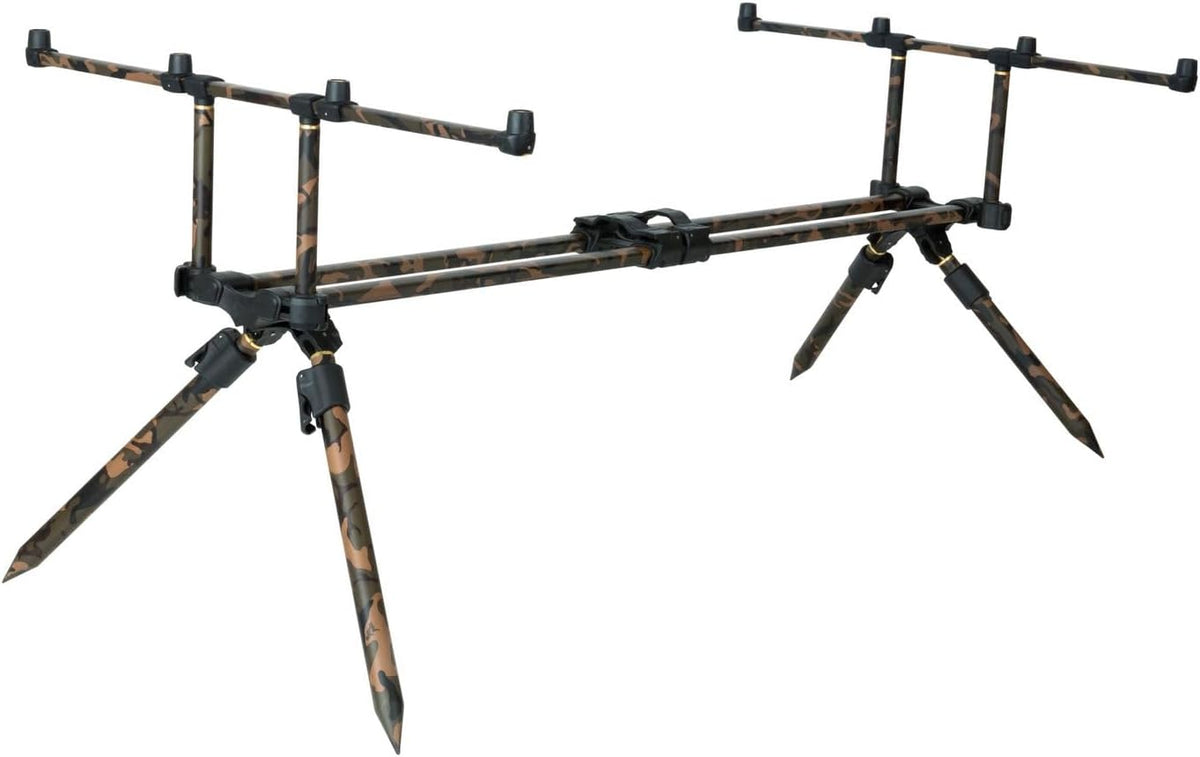 Fox Horizon Duo Camo 4 Rod Pod - Mehrfarbiger Metall Rutenhalter für vier Karpfenruten - Mit zwei langen Beinen zu je 36 Zoll - Für flexible Uferplätze