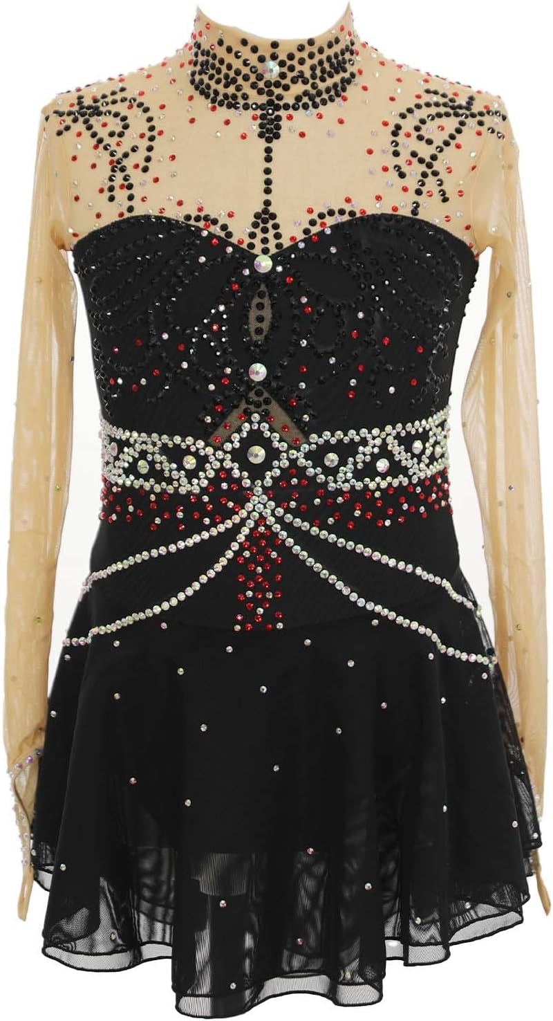 Eiskunstlauf Wettkampfkleid für Mädchen - Reißverschluss Design mit glitzernden Strasssteinen - Damen Team Eistanz Outfit - maschinenwaschbare Performance Bekleidung