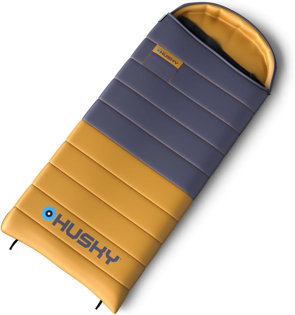 Husky Drafy Winterschlafsack - Rechteckiger Schlafsack 220 x 85 cm für Erwachsene - Blau Grau aus Nylon und winddicht - Für Camping bis minus 25 Grad