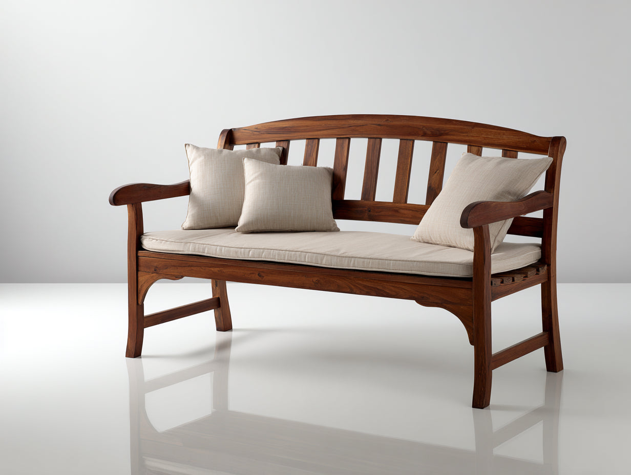 Gartenbank aus Massivholz 160x65x90 cm - Braun-Beige - Mit Sitzkissen - Klassisches Design