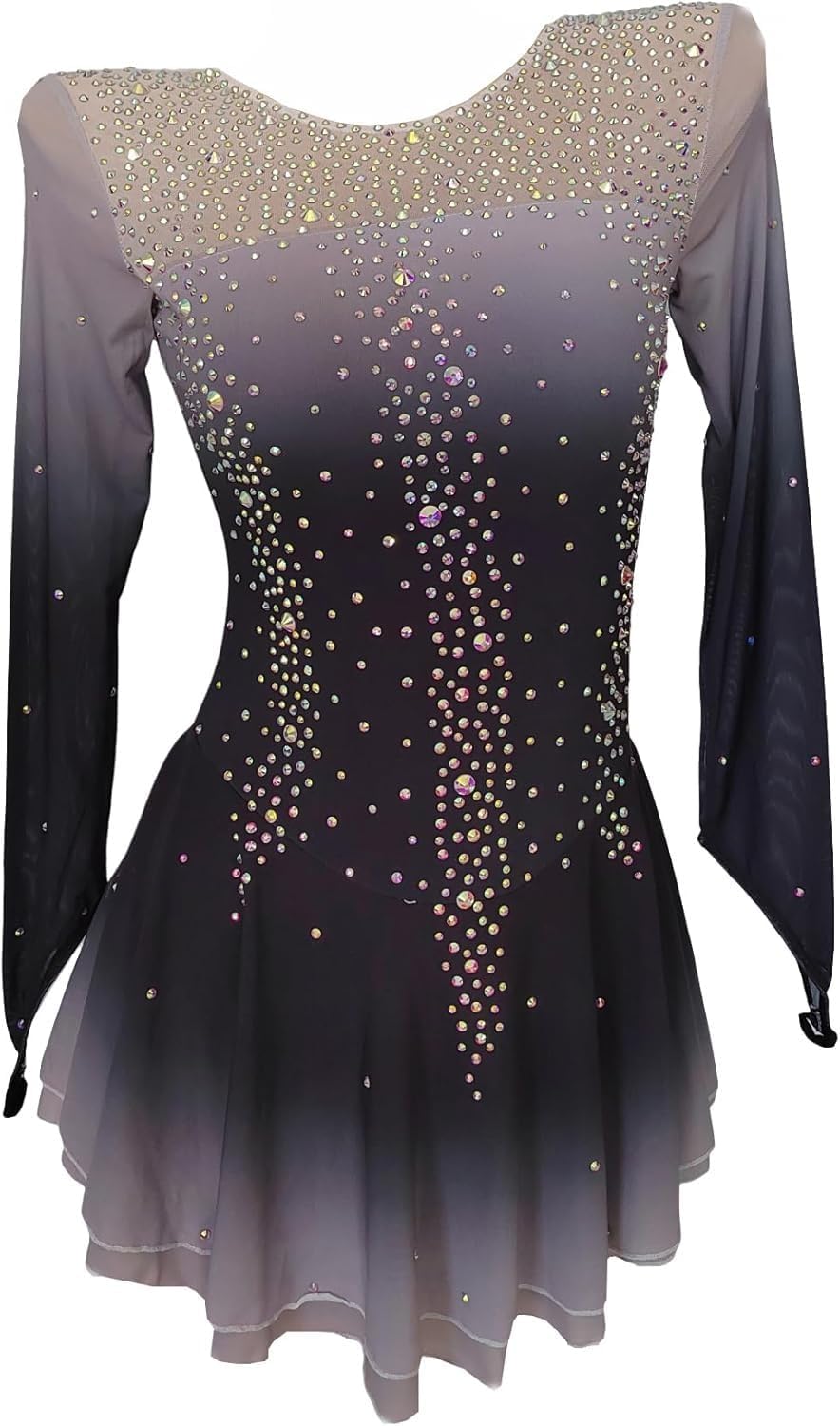 Eiskunstlauf Kleid für Mädchen - Langarm Mesh mit Glitzer und Strass - Baumwolle für Ballett Gymnastik und Eistanz - Kürkleid für Wettkampf und Tanzperformance