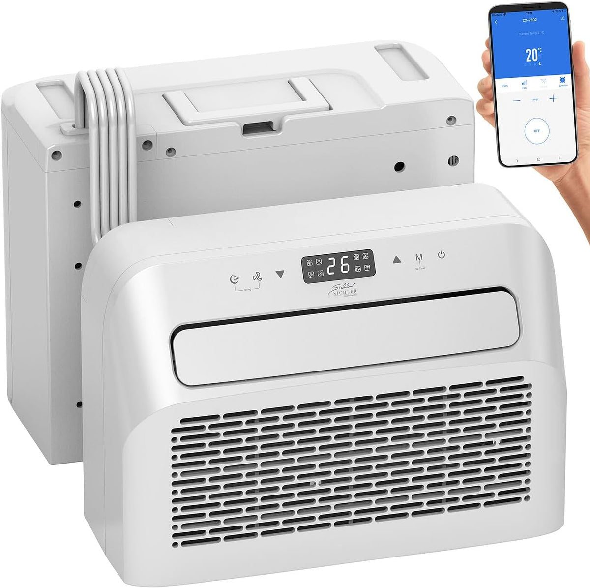 Sichler mobile Split Klimaanlage 5000 BTU - Klimagerät für Wohnwagen mit Entfeuchterfunktion - WLAN App automatische Reinigung und 560 W Leistung - Mini Split ohne Bohren mit 230 V Betrieb