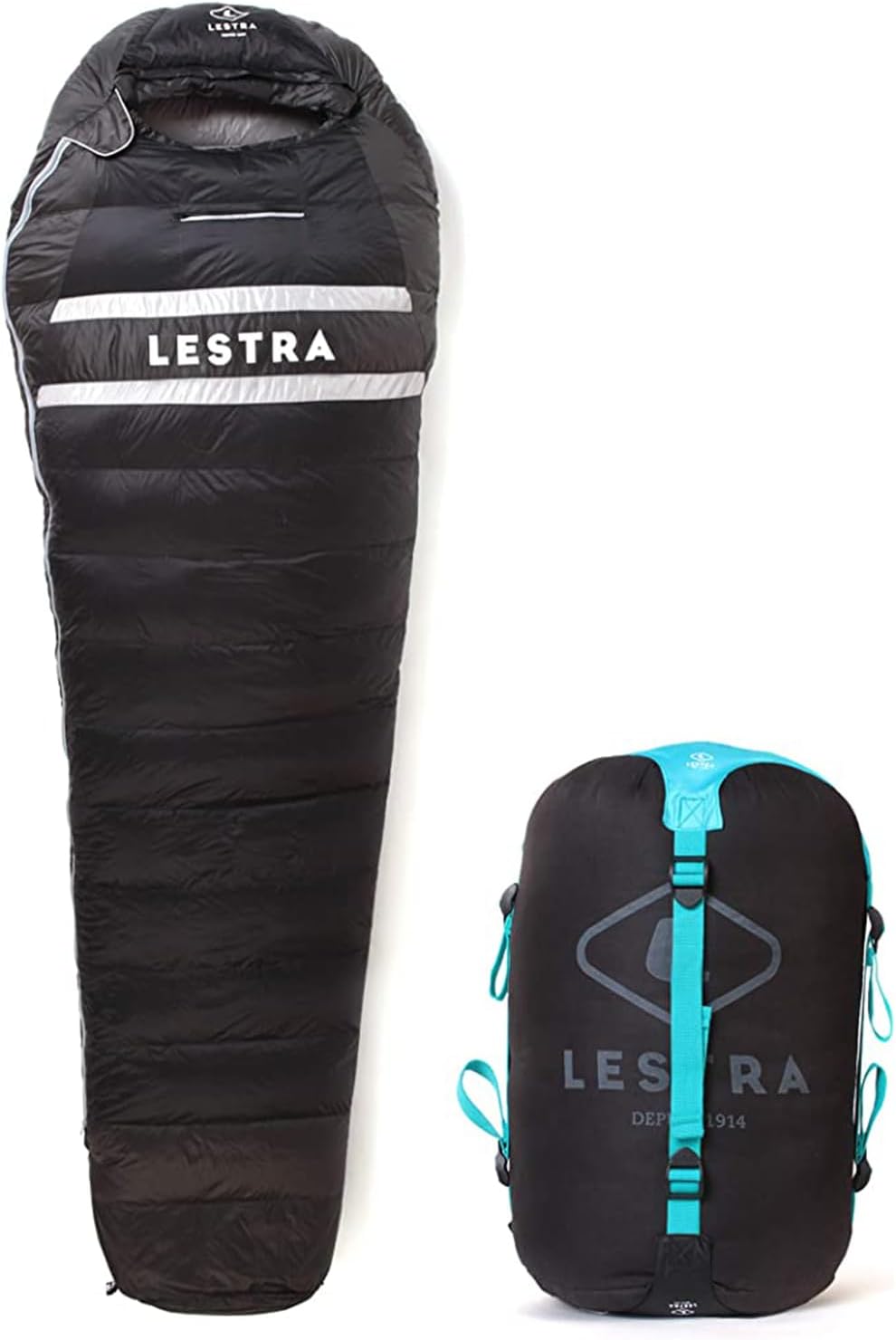 Lestra Sport Alaska Original Schlafsack - Entendaunen für extreme Kälte - Schwarz 220 x 80 cm und 1,4 kg - Für Erwachsene beim Bergsteigen Wandern und Trekking