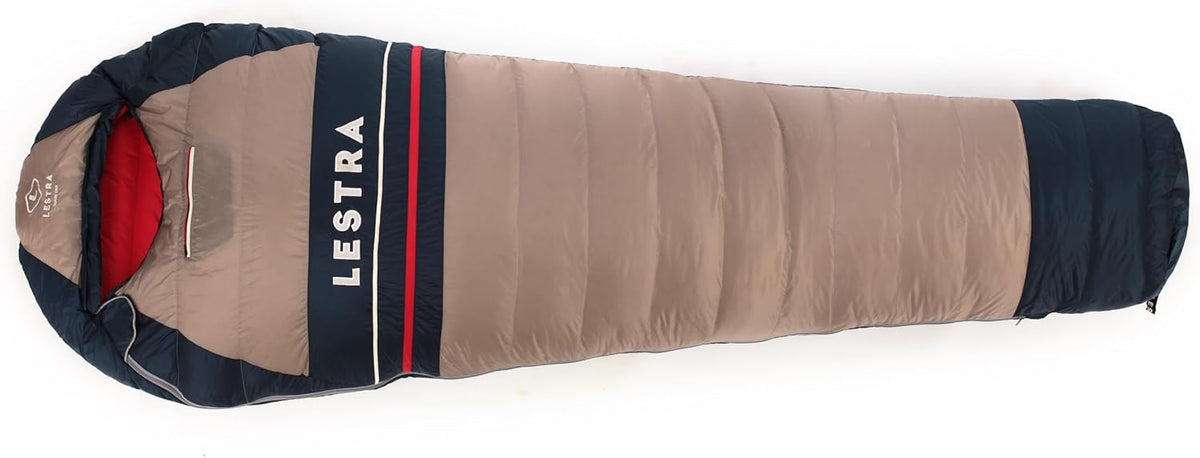 Lestra Sport Alaska Schlafsack - Weiße Entendaunen für starke Kälte - Beige 220 x 80 cm und 1,2 kg - Für Erwachsene und ganzjährige Outdoor Touren