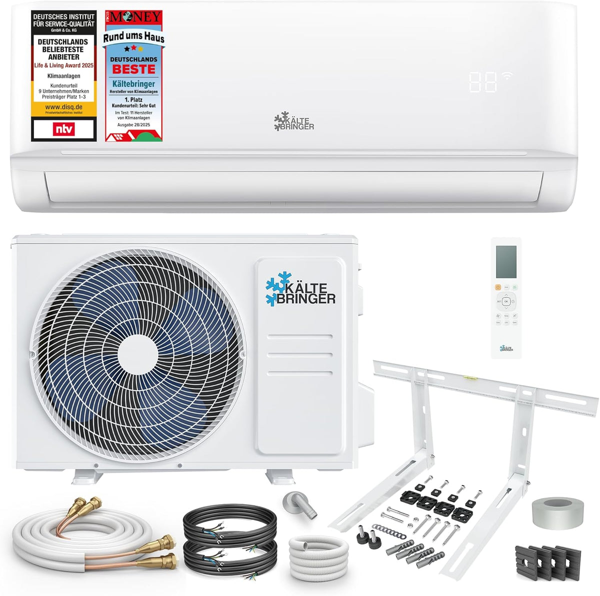 Kältebringer Quick Connect Split Klimaanlage - 12000 BTU und 3,5 kW für Räume bis 55 m2 - Heizen WiFi App Sleep Funktion und R32 - 5 m Kupferleitung mit Montagematerial