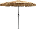 Stroh Sonnenschirm mit Handkurbel - Wasserdichter Strand und Garten Parasol - Raffia Optik für Pool Terrasse und Außenbereich - Outdoor Schirm für sommerliche Beschattung