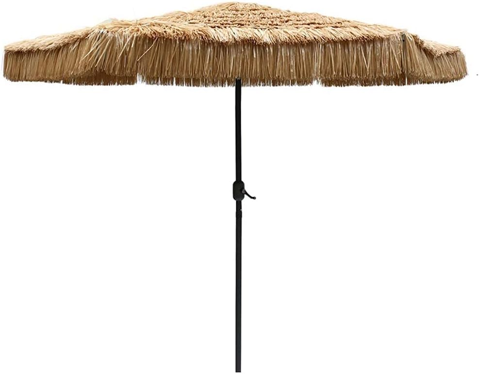 Stroh Sonnenschirm mit Handkurbel - Wasserdichter Strand und Garten Parasol - Raffia Optik für Pool Terrasse und Außenbereich - Outdoor Schirm für sommerliche Beschattung