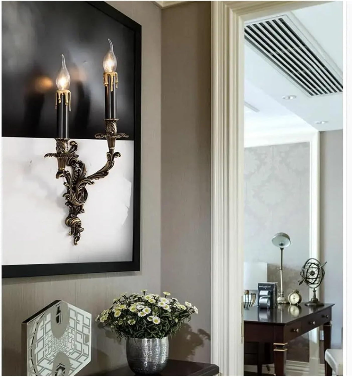 Französische Kupfer Kerzenwandleuchte 25 x 47 cm Schwarz - Retro Wandleuchte für Innenräume - Für Hotel Villa Schlafzimmer und Nachttisch - Klassische dekorative Wandbeleuchtung