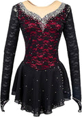 TJDWPRRD Eiskunstlauf Wettkampfkleid XXXL - Schwarzes Performance Kleid aus Elasthan mit Spitze - Hohe Elastizität - Für Ballett Gymnastik und Eislaufen
