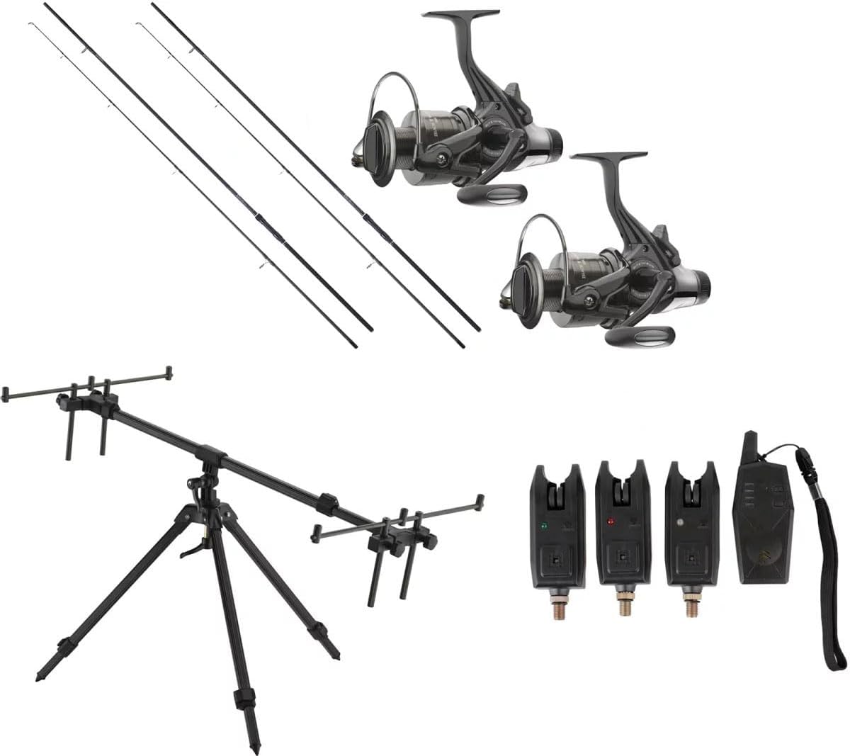 Karpfen Angelset - 3,60 m Carbonrute mit Freilaufrolle - Mit Gun Pod und Bissanzeiger bei 1200 g - Für Karpfenangeln an See Fluss und Kanal