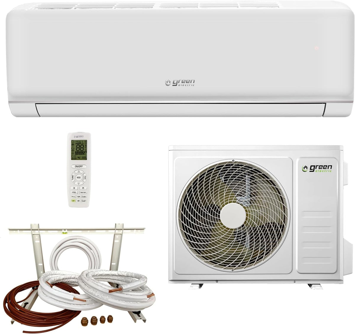 Green Electric Plus Monosplit Klimaanlage 12000 BTU - 3.5 kW Kühlen und Heizen mit A Plus Plus und A Plus - WiFi und Entfeuchtung - R32 mit 10 m Installationsset