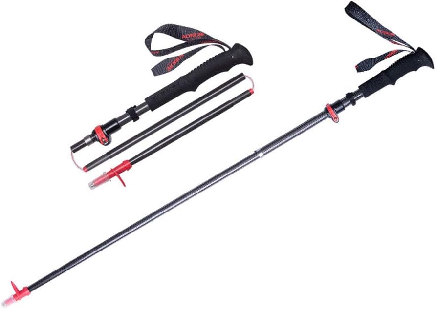Carbon Trekkingstöcke - Rote faltbare und verstellbare Wanderstöcke - Aluminium Schnellverriegelung und 185 Gramm - Für Camping Wandern und Bergsteigen