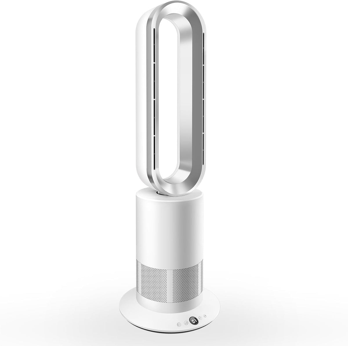 TP09Plus 2 in 1 Turmventilator - 10 Kühlstufen und 3 Heizstufen für Wohnräume - Blattlos mit Fernbedienung LED Touch und Timer - Weiß Silber für Schlafzimmer Büro und Wohnzimmer