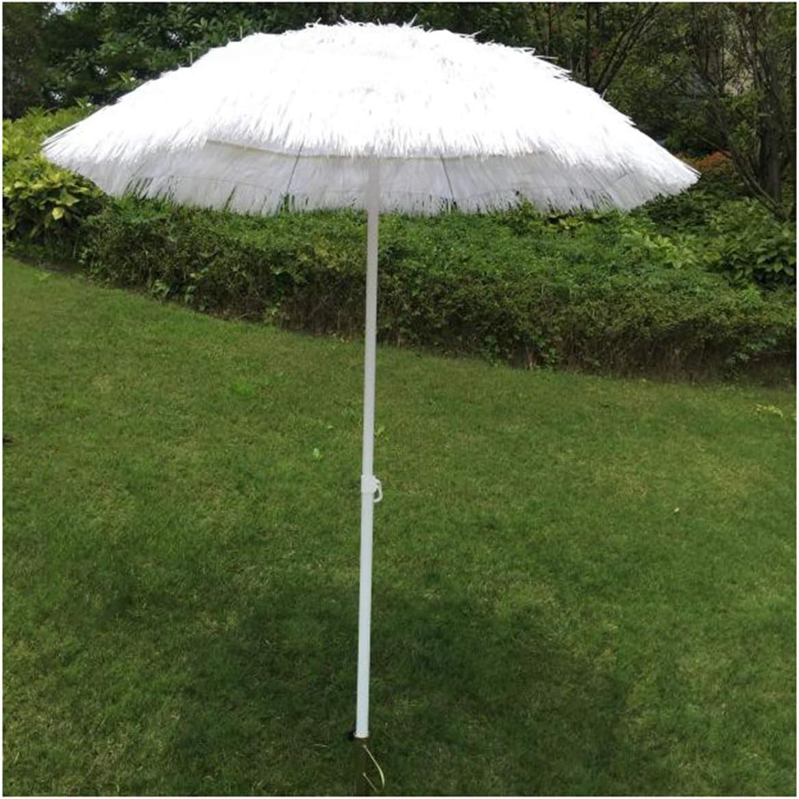 Hawaii Hula Strohschirm 2 m Weiß - Verstellbarer Outdoor Sonnenschirm in Bastoptik - Mit Bodenstecker für flexible Aufstellung - Für Garten Terrasse Strand und Freizeit