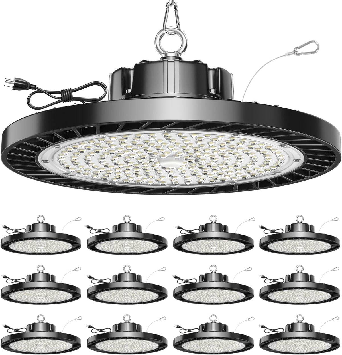 UFO LED Hallenleuchte 150 W - 12 Leuchten aus Aluminium mit 22500 lm und 5000 K Tageslicht - Ersatz für 800 W MH HPS Beleuchtung - Für Garage Werkstatt Lager und Carport
