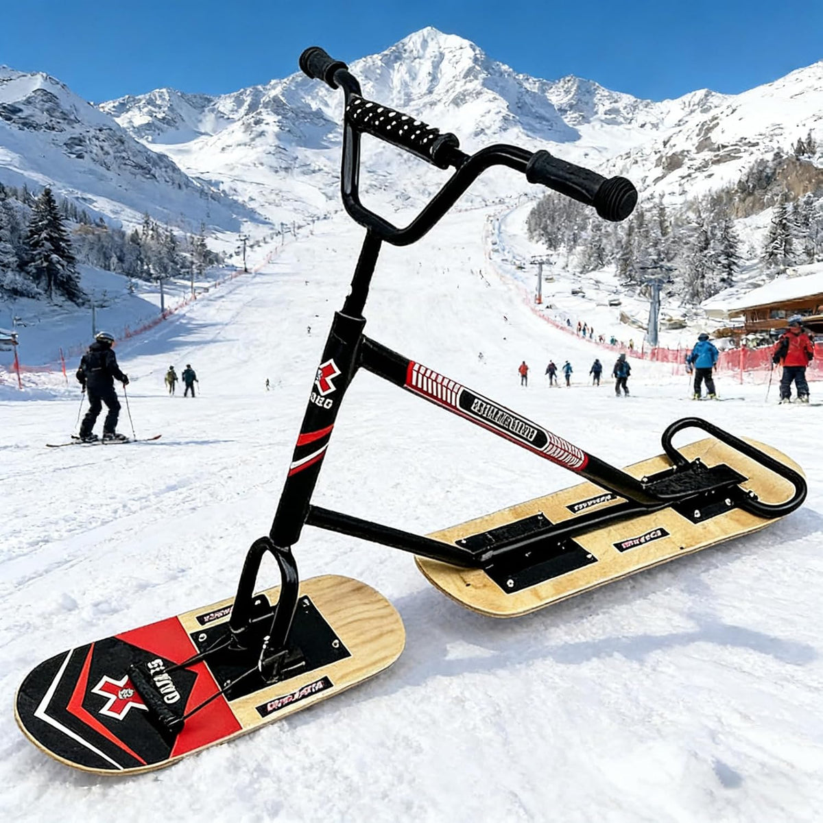 Zusammenklappbarer Schneescooter - Mit Griff für Erwachsene - All Terrain Schlitten mit hoher Kapazität - Platzsparendes Winterfahrzeug für Schnee Freizeit und Outdoor Sport