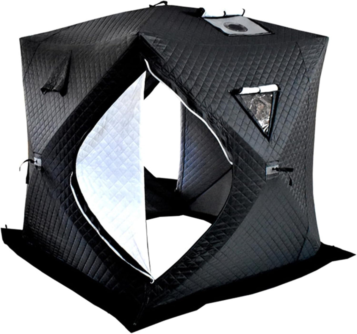 Isoliertes Pop Up Eisangelzelt - Für drei bis vier Personen - Dreilagiger Stoff im Kamin Stil - Mit Tragetasche und Reißverschlusstür in 200 x 200 x 210 cm