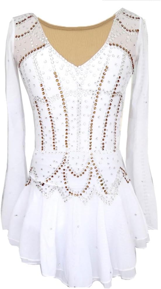 Eiskunstlauf Wettkampfkleid für Frauen und Mädchen - Langarm mit Strass und hoher Elastizität - Professionelle Skating Bekleidung - Anpassbares Outfit für Eislaufen
