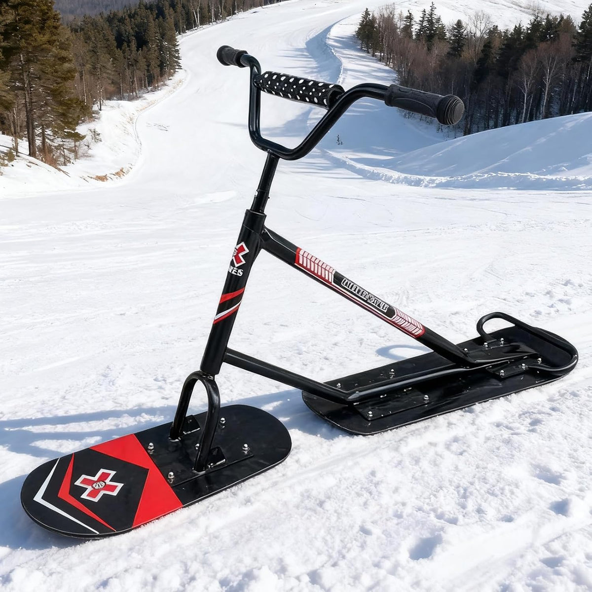 Schneegleitschlitten 2026 - Schwarz mit 360 Grad drehbarer Lenkung - Verstärkter Aluminiumrahmen bis 150 kg - Geländegängiger Schneescooter für Erwachsene und Winterabenteuer